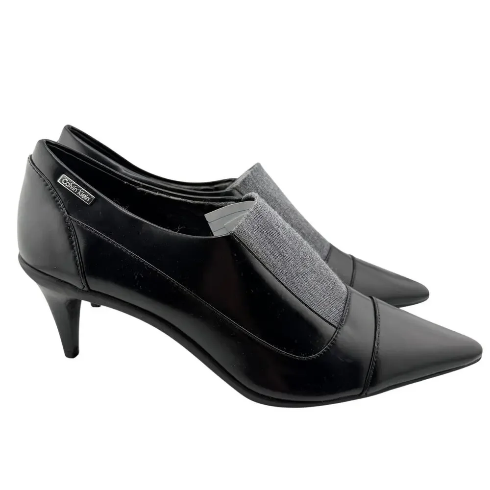 Calvin Klein Greta Modern Black Stretch Kitten Heel Pump Size 7 Ladies Shoe